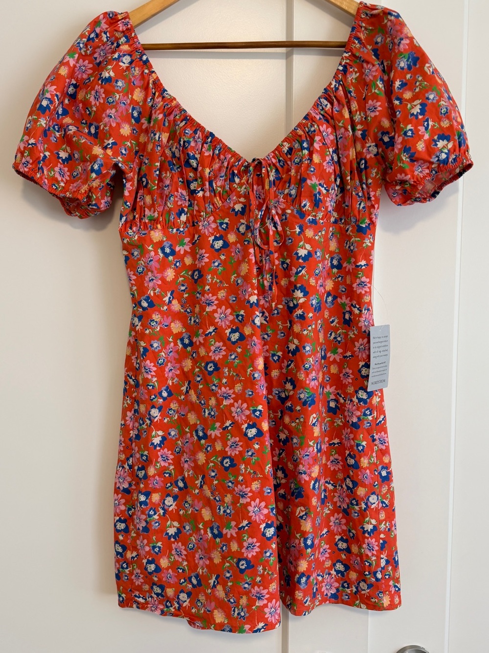 Wayf Red Floral Puff-Sleeve Mini Dress